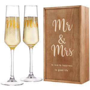 lot 7743 image: Floroom Wedding Champagne Flutes Set of 2 Mr and Mrs Engraved