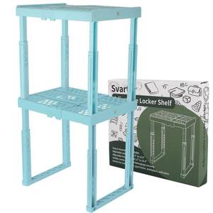 lot 7747 image: Svartur Adjustable Locker Shelf Organizer, Mint Blue, Pack of 2