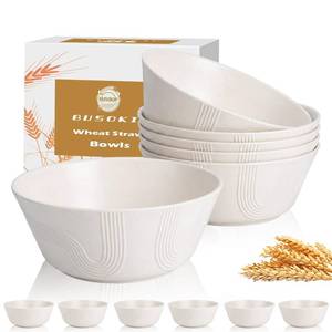 lot 7748 image: BUSOKIP Wheat Straw Cereal Bowls 36 oz Set of 6 White