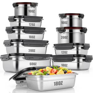 lot 7750 image: Acellegic 9 Pc 304 Stainless Steel Food Storage Containers with Lids