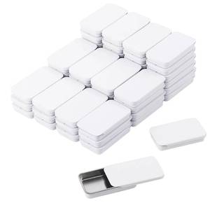 lot 7757 image: 60 Pack White Mini Rectangular Metal Tins 2.36 x 1.34 x 0.43 Inch