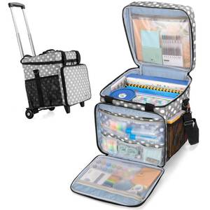 lot 7763 image: LUXJA Rolling Teacher Bag Large Capacity with Support Pad Polka Dots