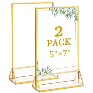 lot 7768 image: Floroom Clear Acrylic Sign Holder 5x7 Inch Double-Sided Gold Border