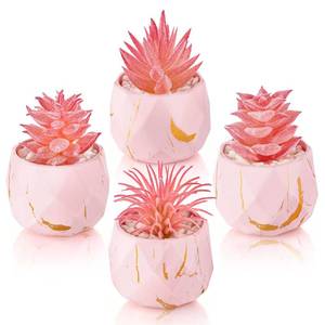 lot 8030 image: Der Rose 4 Pack Artificial Succulents in Pink Pots