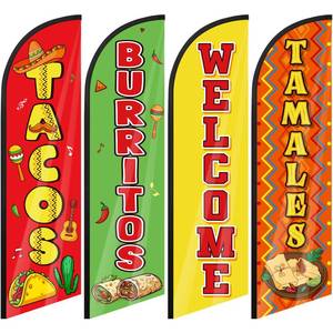 lot 8038 image: Remagr Feather Flag Swooper Banner 7.9 Ft Tacos Burritos Mexican Food 4 Pcs