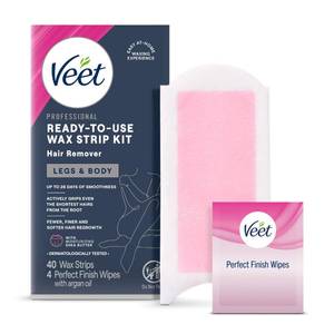 lot 8100 image: Veet Wax Strips Kit for Women, Body Hair Removal, 40 Strips  4 Body Wipes