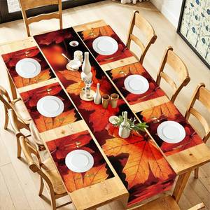 lot 8108 image: Anna Queen Fall Maple Leaf Table Runner and 6 Placemats Set 13x72 Inch