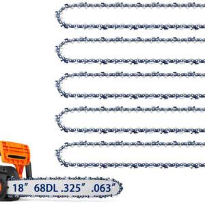 lot 13515 image: JINFFR 5 Pack 18 Inch Chainsaw Chains .325 Pitch .063 Gauge 68 Drive Links