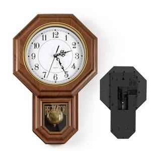 lot 13521 image: Sunexinlo Pendulum Wall Clock Silent Brown 11.8x17.7in