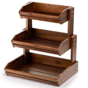 lot 13531 image: HOLANA 3 Tier Acacia Wood Fruit Basket Walnut