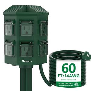 lot 13536 image: Flexoria Outdoor Power Strip 60 FT Extension Cord 6 Outlets 15A 1875W