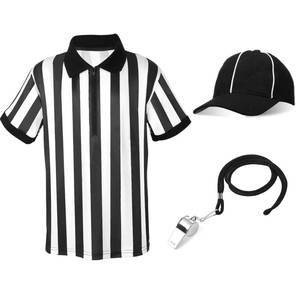 lot 13545 image: Shihanee Kids Referee Costume Set Black White Stripe Shirt Hat Whistle Large