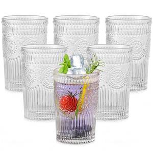 lot 13549 image: Drinking Glasses Set of 6 13 oz Flower Design Clear Glass Cups
