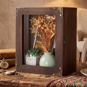 lot 13560 image: Cinnvoice Shadow Box Frame Display Case 8x10 Inch 4.7 Inch Deep Russet