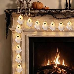 lot 13575 image: Peiking Halloween LED Light Up Ghost Garland Banner 20 Ghosts 9.8 Ft