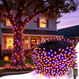 lot 13579 image: EXF Halloween String Lights 165FT 500 LED Orange and Purple with Remote
