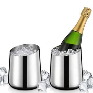 lot 13598 image: Layhit Wine Chiller Bucket Set of 2 Stainless Steel Fits 750ml Bottle, Silver