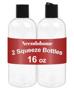 lot 14022 image: Neendohome 16 Oz Clear Plastic Squeeze Shampoo Bottles 2-Pack