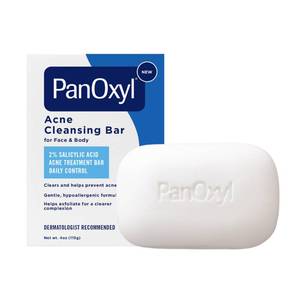 lot 14028 image: PanOxyl Acne Cleansing Bar 2% Salicylic Acid For Face & Body 4 oz