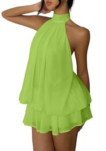 lot 14407 image: Fhykiss Womens Chiffon Halter Drop Waist Mini Dress Green XS