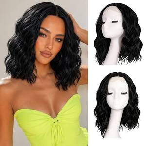 lot 14455 image: Uioxvn Short Wavy Lace Wig 14 Inch Dark Brown Middle Part Synthetic