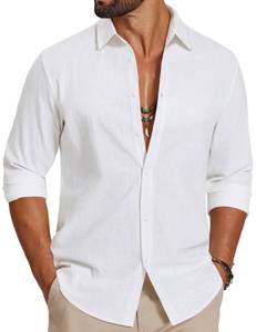 lot 14460 image: COOFANDY Mens White Button Down Shirt Long Sleeve Cotton Linen Regular Fit Med