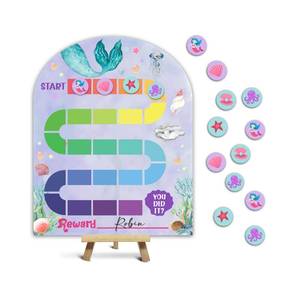 lot 14467 image: FTRZX Mermaid Wooden Behavior Reward Chart 8 x 10 Inches 24 Cards Model 03