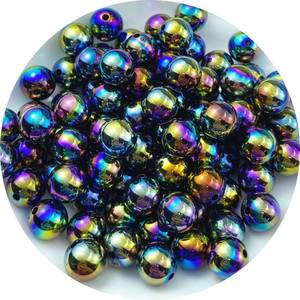 lot 14498 image: Tingoons 200 Pcs 0.39 in Acrylic Round Beads Black AB Colors