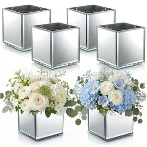 lot 17768 image: Ninehaoou Mirrored Square Glass Vases 4x4x4 Inch Silver Set of 6