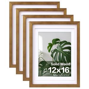 lot 17777 image: Egofine 12x16 Picture Frame Solid Wood with Plexiglass Set of 4 Light Brown