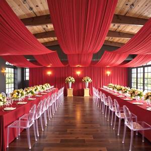lot 17778 image: Outpain Red Backdrop Ceiling Drapes 20Ft x 20Ft 4 Panels