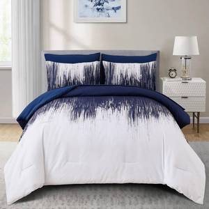 lot 17787 image: Dinjoy Ombre Navy Blue Comforter Set King Size 7 Piece Bed in a Bag
