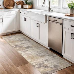 lot 17788 image: EISUROM Washable Runner Rug 2x6 Non-Slip Abstract Brown Beige