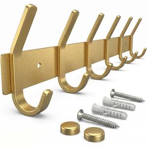 lot 17795 image: SAYONEYES Wall Mounted Coat Rack 17 Inch Brushed Gold Stainless Steel 6 Hooks