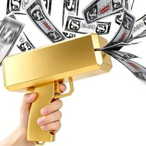 lot 17805 image: Money Gun Shooter Handheld Cash Dispenser with 100 Prop Bills