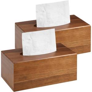 lot 17820 image: VZZNN Acacia Wood Rectangular Tissue Box Cover, 2 Pack