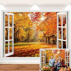 lot 18121 image: CenVen Fall Autumn Maple Leaf Forest Vinyl Photography Backdrop 8x6FT