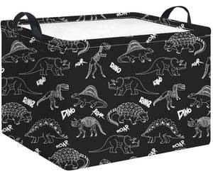 lot 18126 image: HKEC Collapsible Storage Basket 14.9 x 10.2 x 9.8 In Black Line Dinosaur