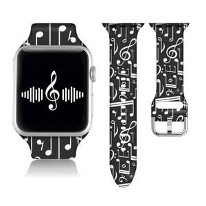 lot 18131 image: Pinjeg Music Notes Replacement Band For Apple Watch 424445mm Series 1-7 SE