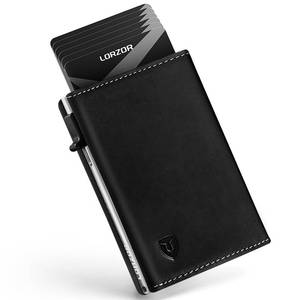lot 18155 image: LORZOR TriPop Mens Trifold Wallet Leather RFID Blocking BlackSilver