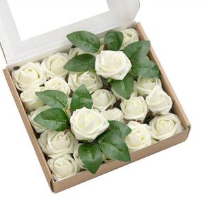 lot 18159 image: Lings Moment Ivory Mini Artificial Foam Rose Buds with Stems