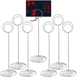 lot 18189 image: TecUnite Wire Table Number Holder 24 Pack 8.66 Inch Silver Photo Menu Clip