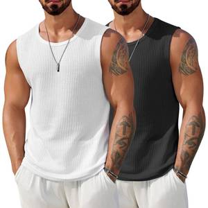 lot 18191 image: COOFANDY Mens Waffle Knit Sleeveless Tank Top 2 Pack Black White XL
