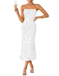 lot 18200 image: ZESICA Womens Strapless Floral Midi Dress White Size S