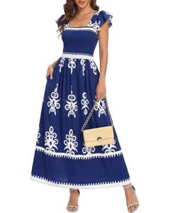 lot 18201 image: BTFBM Womens Summer Floral Sundress Maxi Dress Dark Blue White Small
