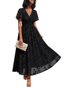 lot 18203 image: LILLUSORY Womens Floral Wrap Maxi Dress with Pockets, Wedding Guest