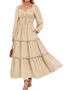 lot 18204 image: Grace Karin Womens Long Sleeve Floral Maxi Dress Ivory White Size S