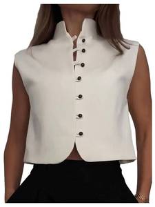 lot 18209 image: GORGLITTER Womens Button Up Mandarin Collar Sleeveless Vest Tank Top - SIZE XXL