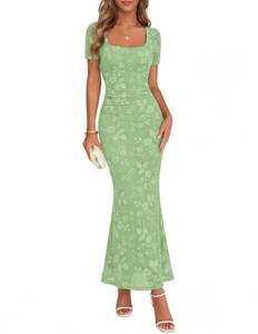 lot 18211 image: MEROKEETY Womens Floral Maxi Dress Light Green XL