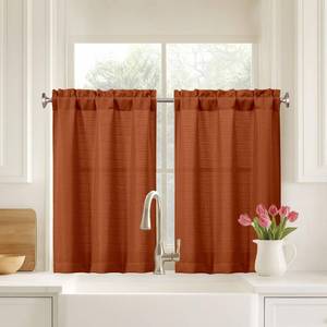 lot 18219 image: Ebesto Kitchen Curtains 2 Panels 30W x 36L Inch Orange Light Filtering
